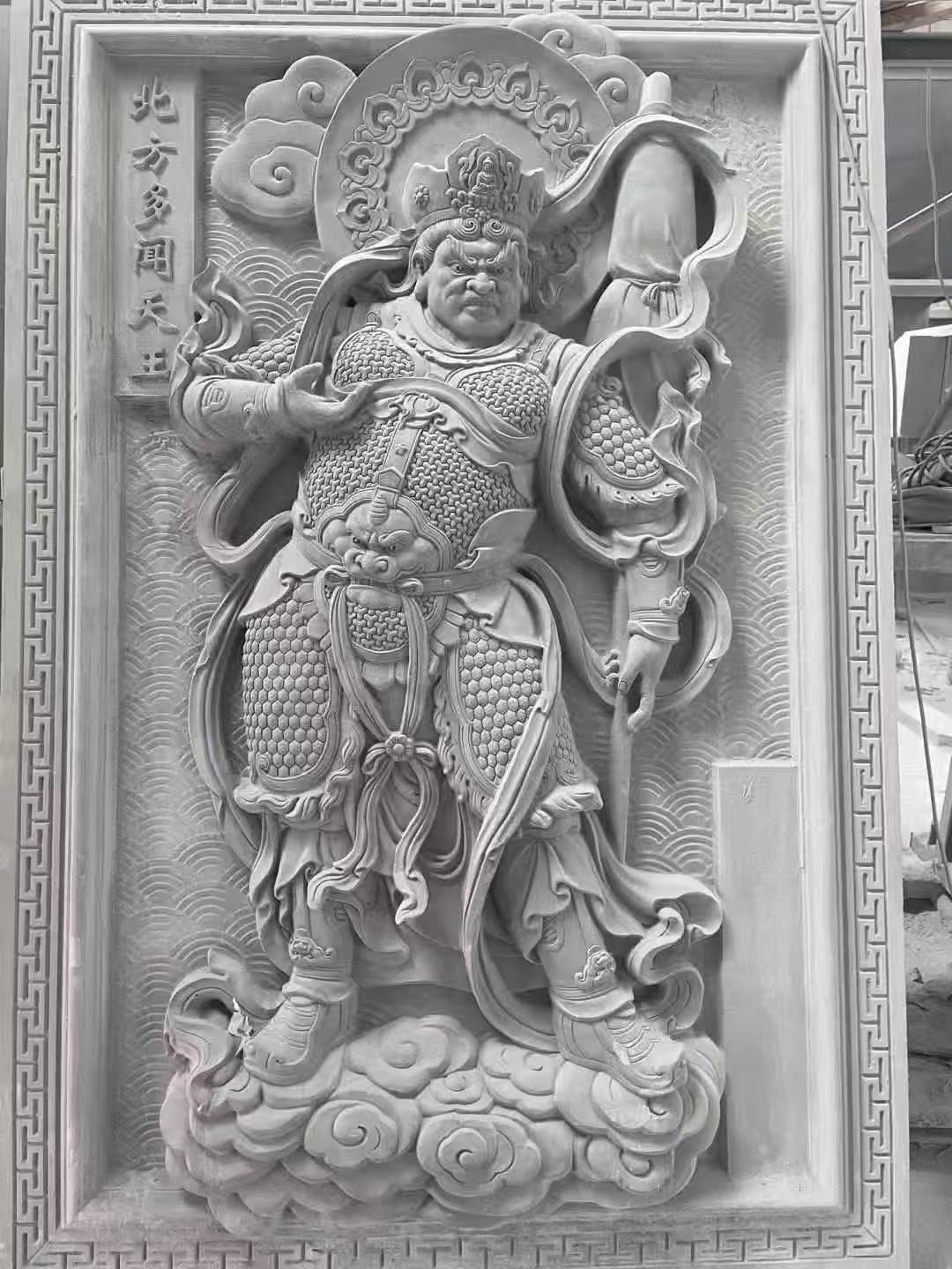 普洱 芝麻灰花岗岩人物雕刻——多闻天王
